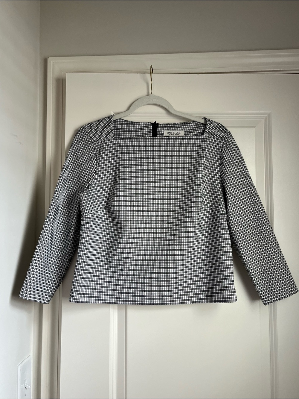 Rachel Zoe Black & White Check Square-Neck Tunic Top